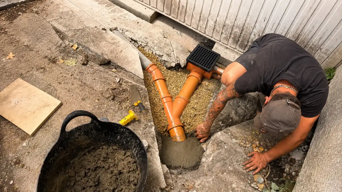 Overhead Orange Drain Pipe Installation