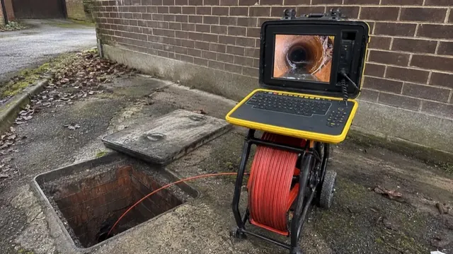 CCTV drainage survey showing the inside of an underground pipe.